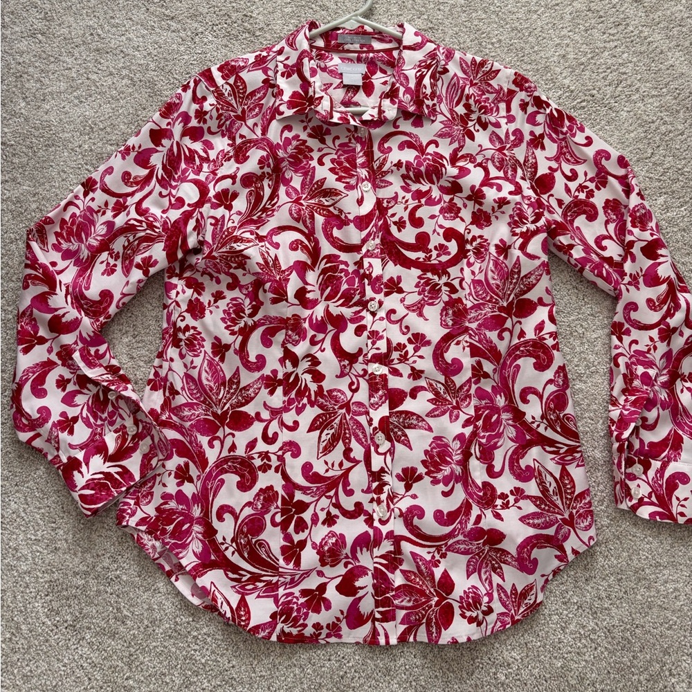 Chico's Pink and Red Floral Button Down Shirt